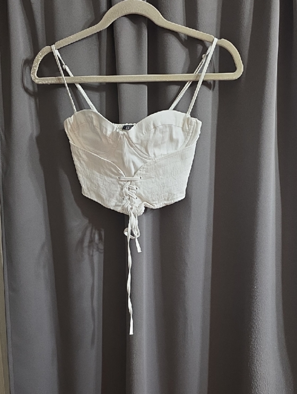 Zara Womens Bustier Crop Top White Corset Front Adjustable Straps Underwire Sz S